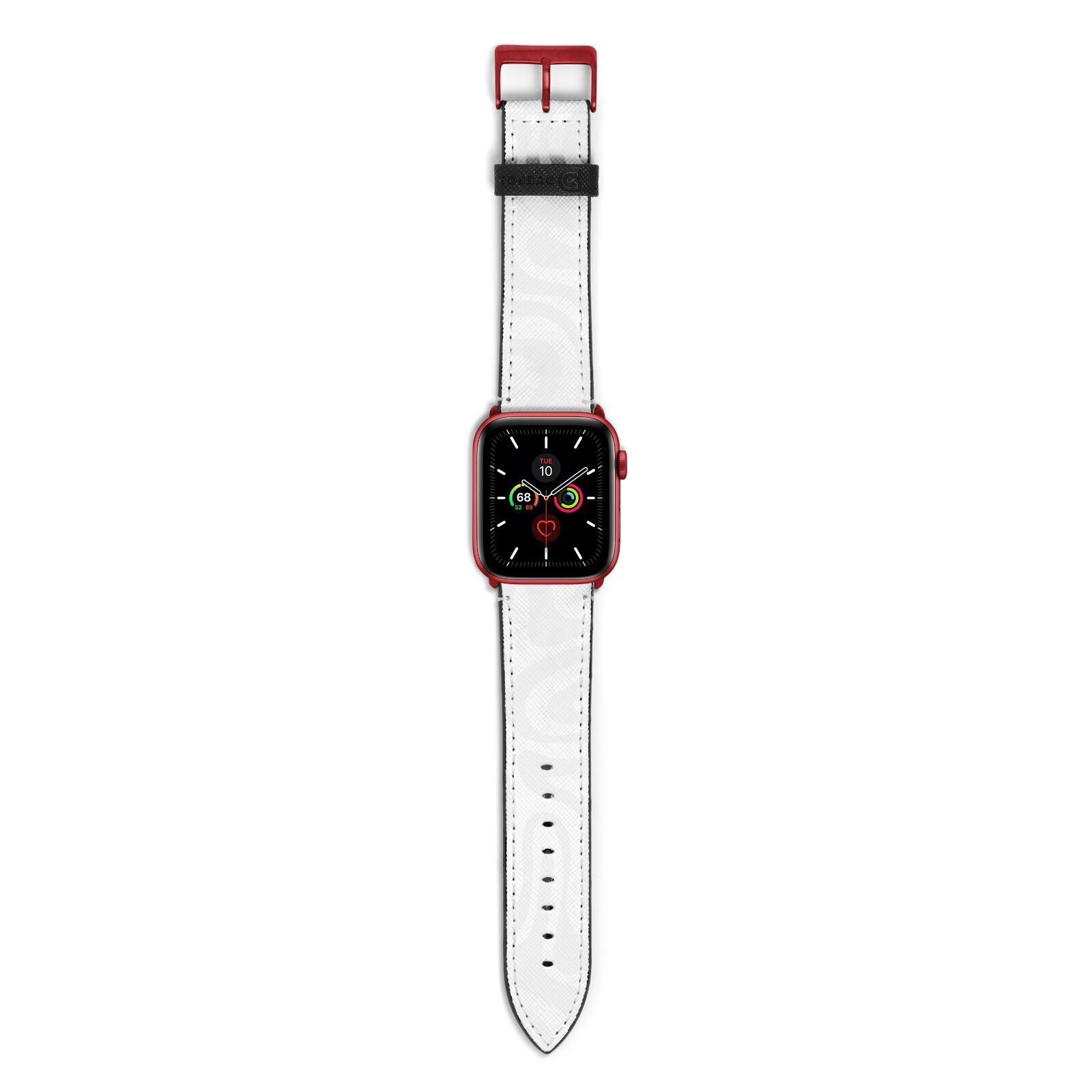 White Swirl Apple Watch Strap with Red Hardware