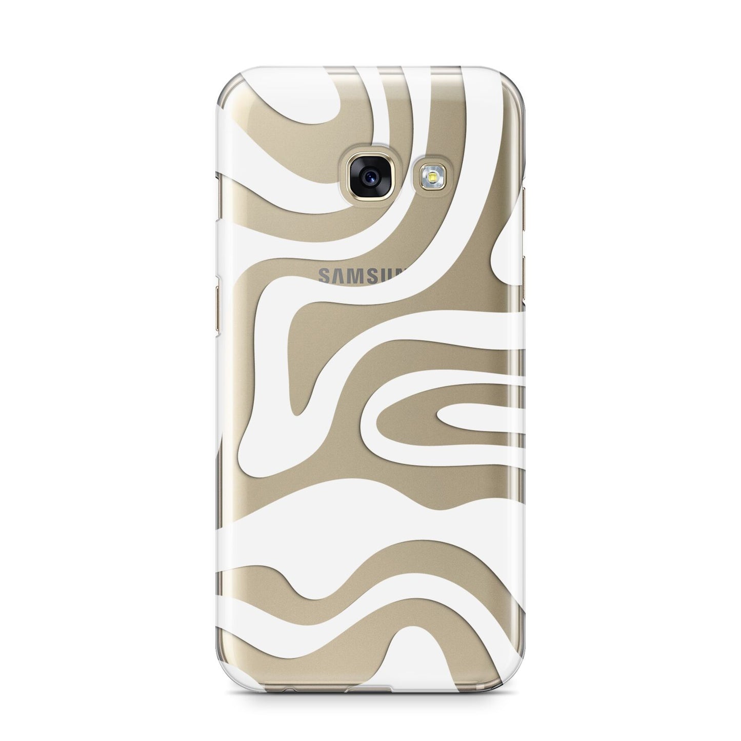 White Swirl Samsung Galaxy A3 2017 Case on gold phone