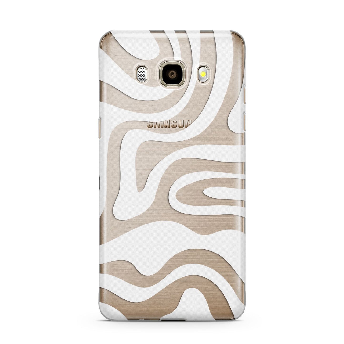 White Swirl Samsung Galaxy J7 2016 Case on gold phone