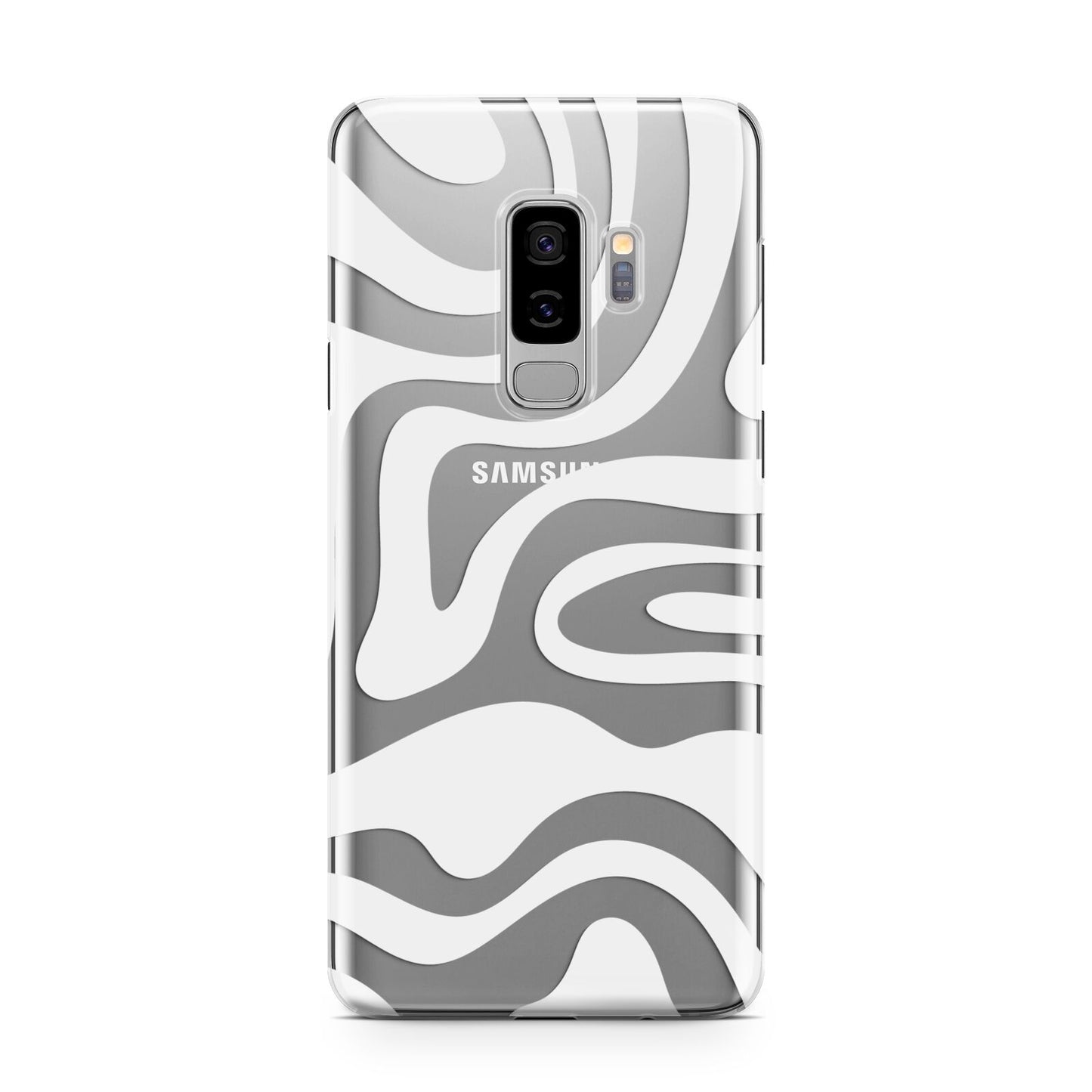 White Swirl Samsung Galaxy S9 Plus Case on Silver phone
