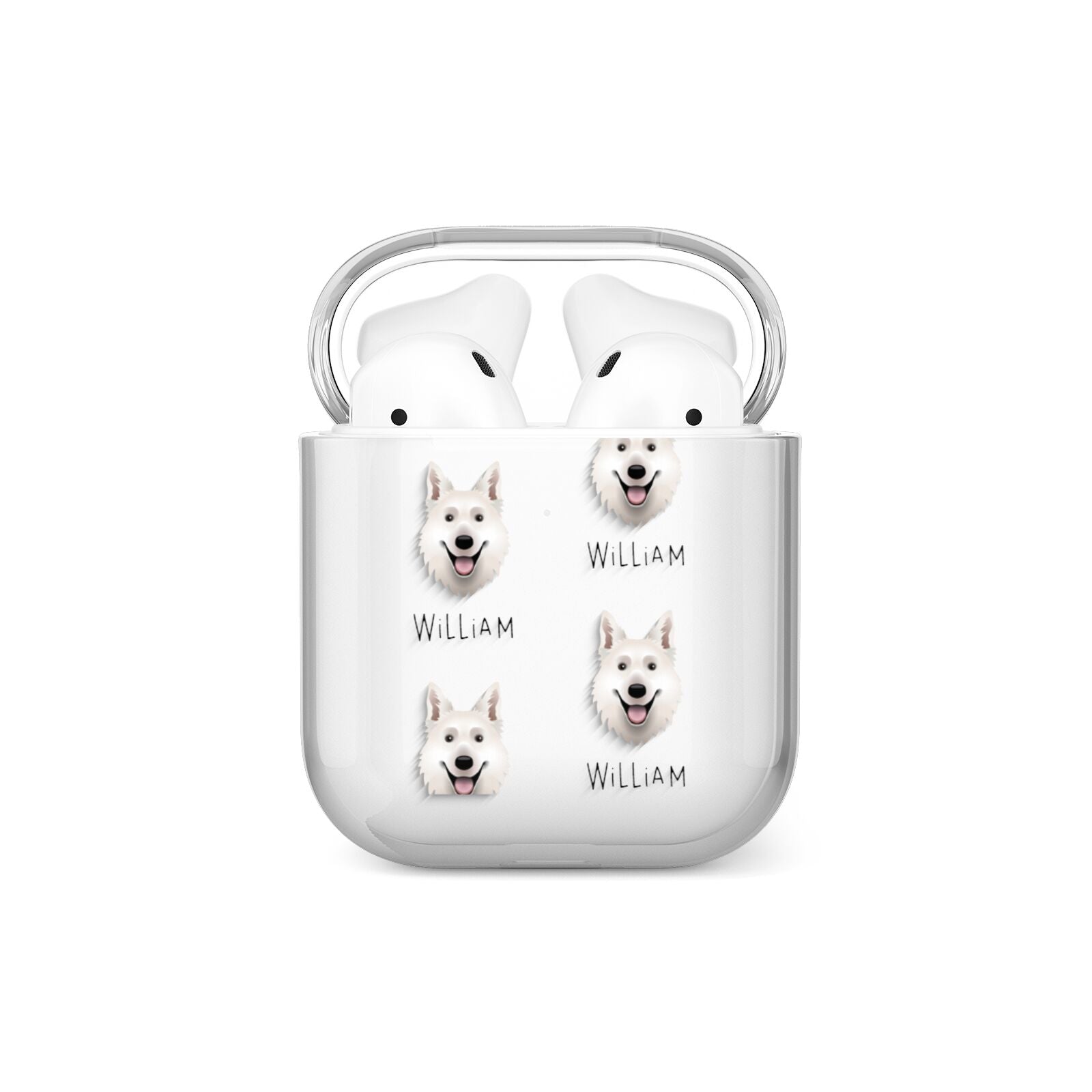 White Swiss Shepherd Dog Icon with Name AirPods Case