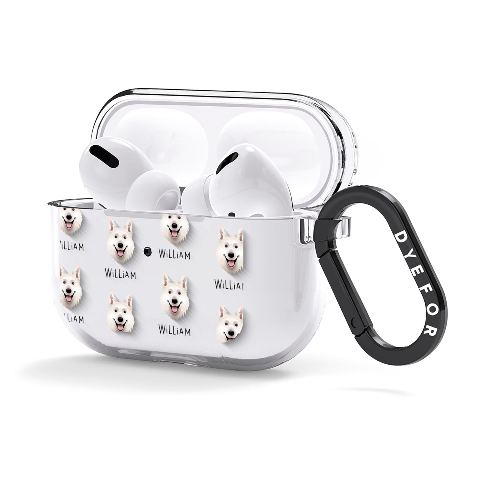 White Swiss Shepherd Dog Icon with Name AirPods Clear Case 3rd Gen Side Image