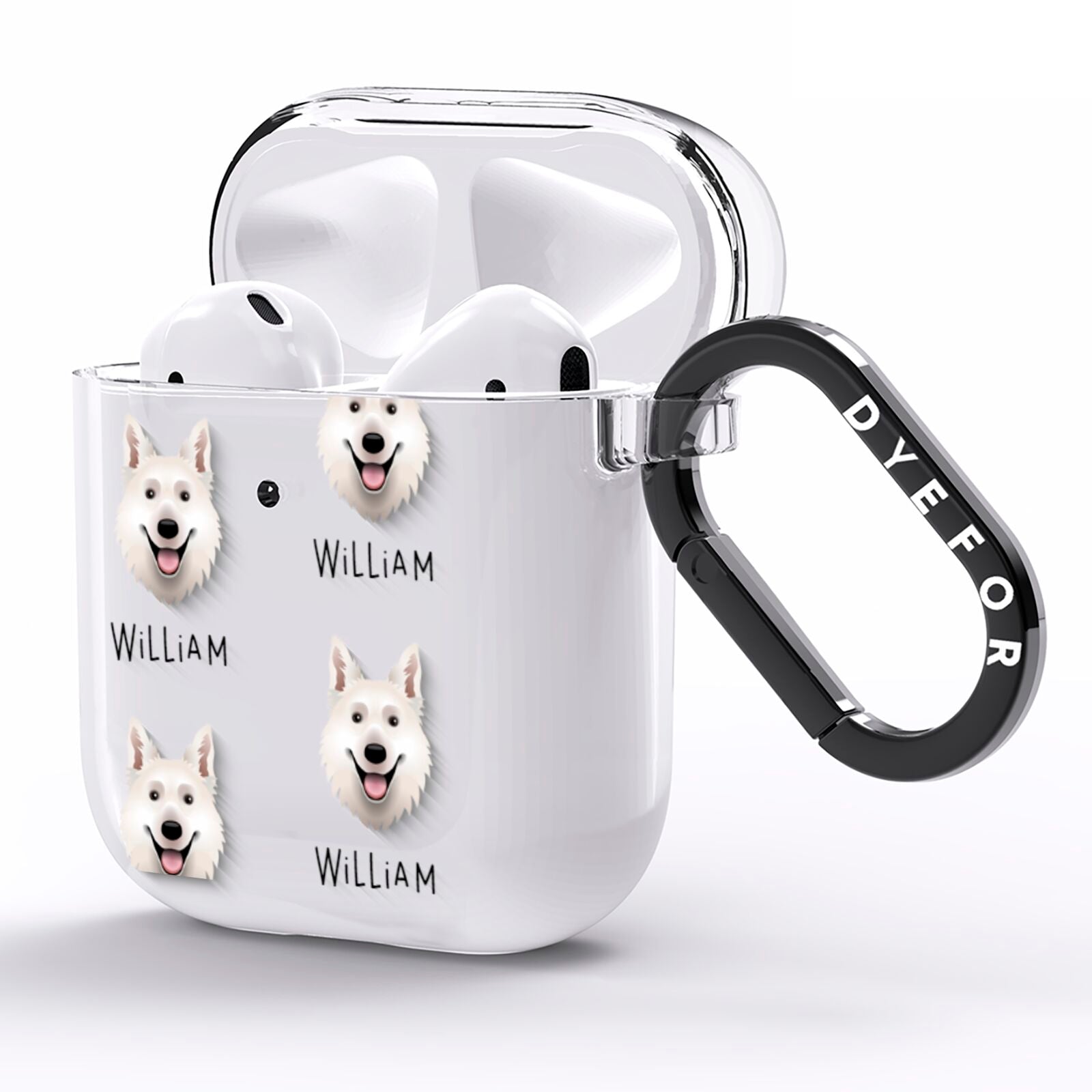 White Swiss Shepherd Dog Icon with Name AirPods Clear Case Side Image