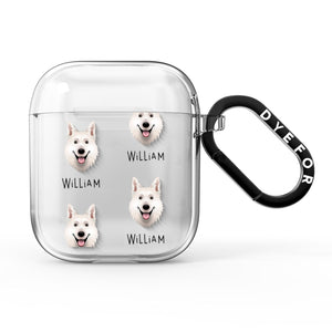 White Swiss Shepherd Dog Icon with Name AirPods Case