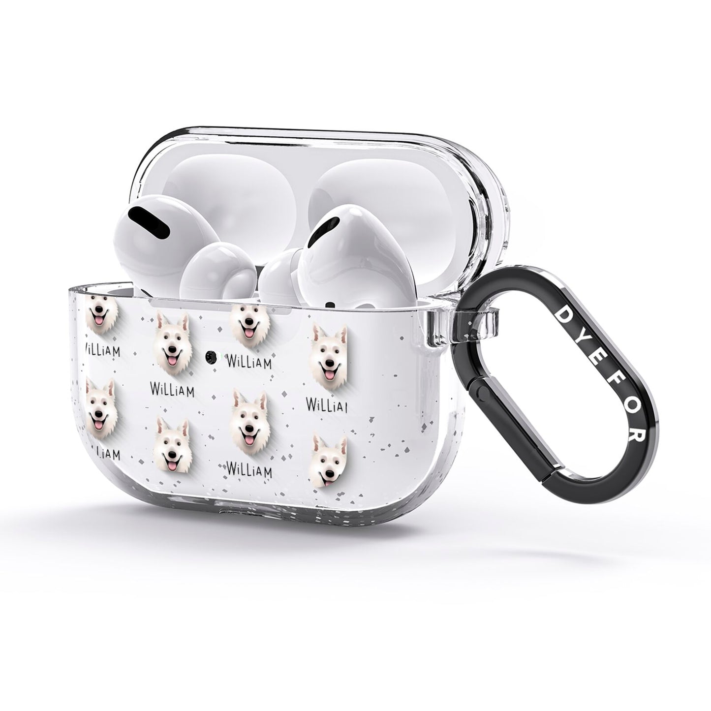 White Swiss Shepherd Dog Icon with Name AirPods Glitter Case 3rd Gen Side Image