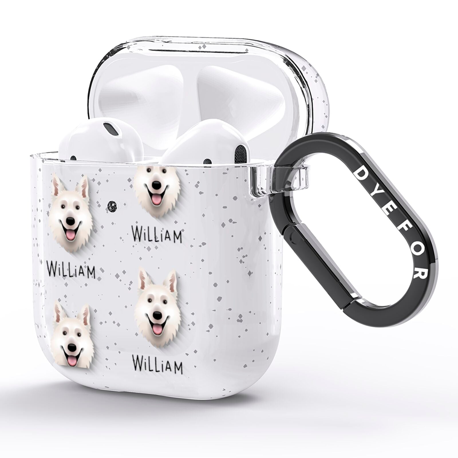 White Swiss Shepherd Dog Icon with Name AirPods Glitter Case Side Image