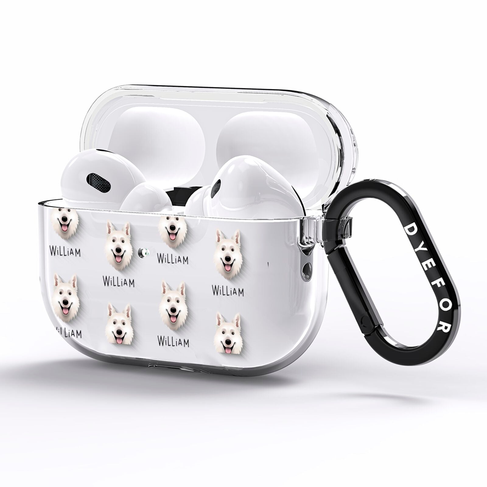 White Swiss Shepherd Dog Icon with Name AirPods Pro Clear Case Side Image