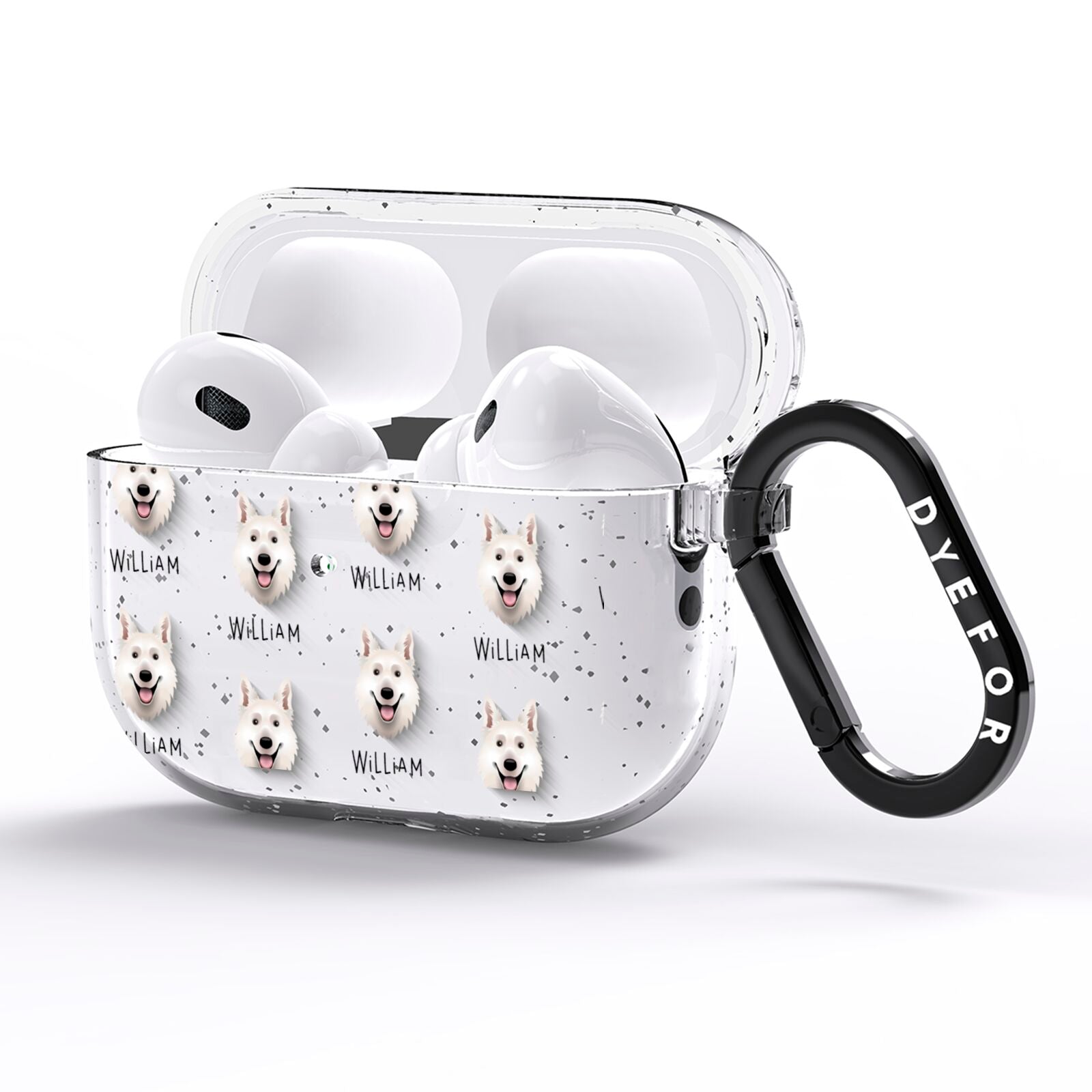 White Swiss Shepherd Dog Icon with Name AirPods Pro Glitter Case Side Image