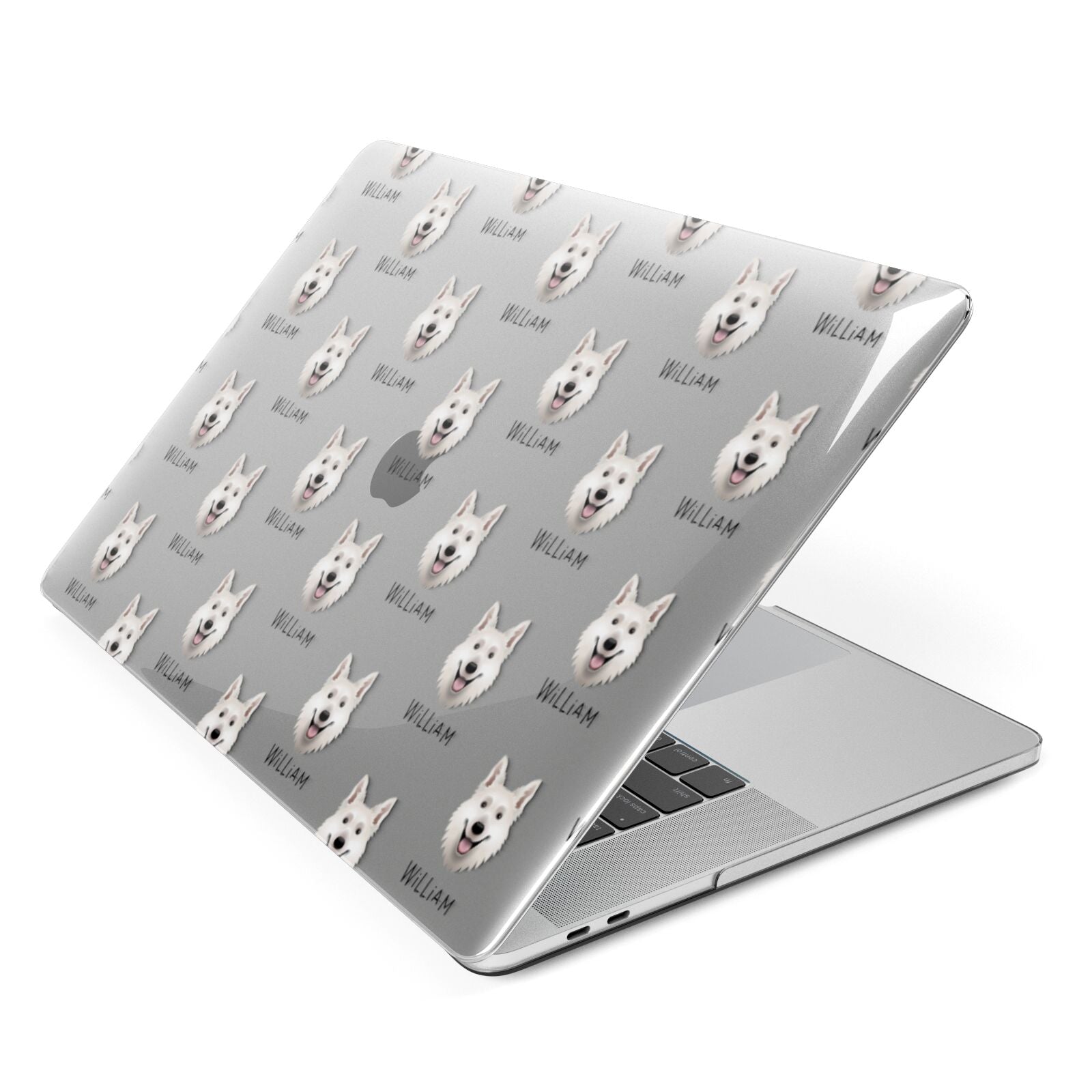 White Swiss Shepherd Dog Icon with Name Apple MacBook Case Side View