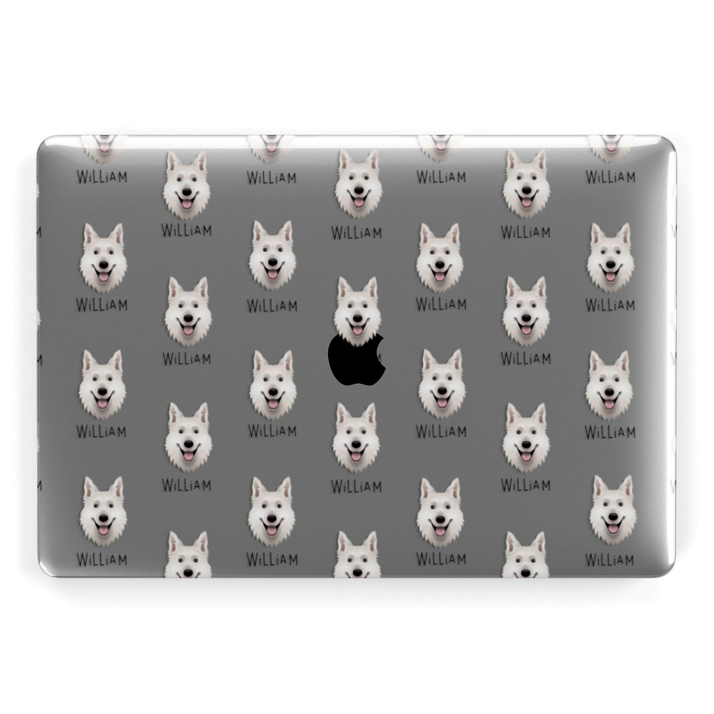 White Swiss Shepherd Dog Icon with Name Apple MacBook Case