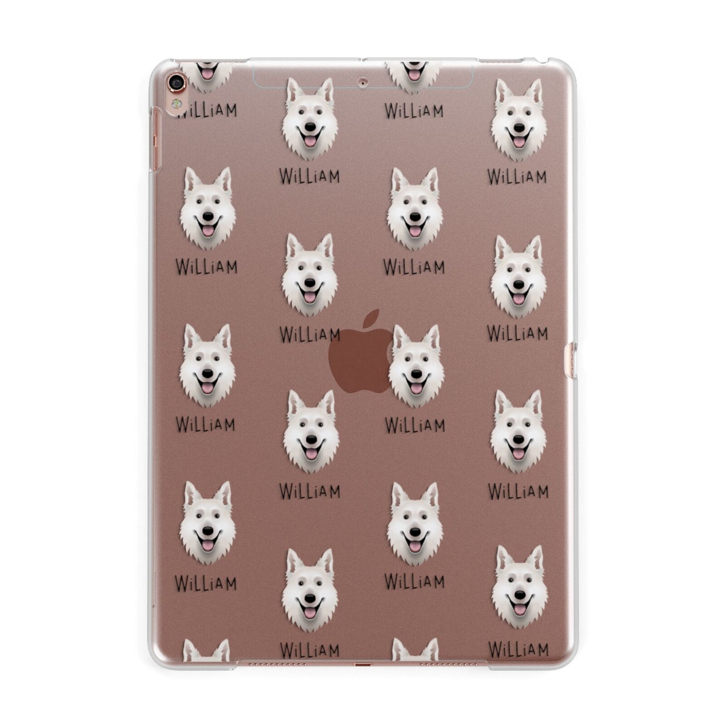 White Swiss Shepherd Dog Icon with Name Apple iPad Rose Gold Case