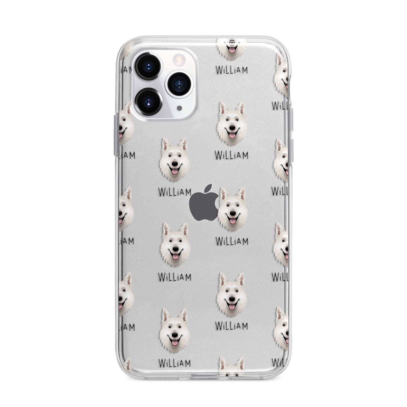 White Swiss Shepherd Dog Icon with Name Apple iPhone 11 Pro Max in Silver with Bumper Case