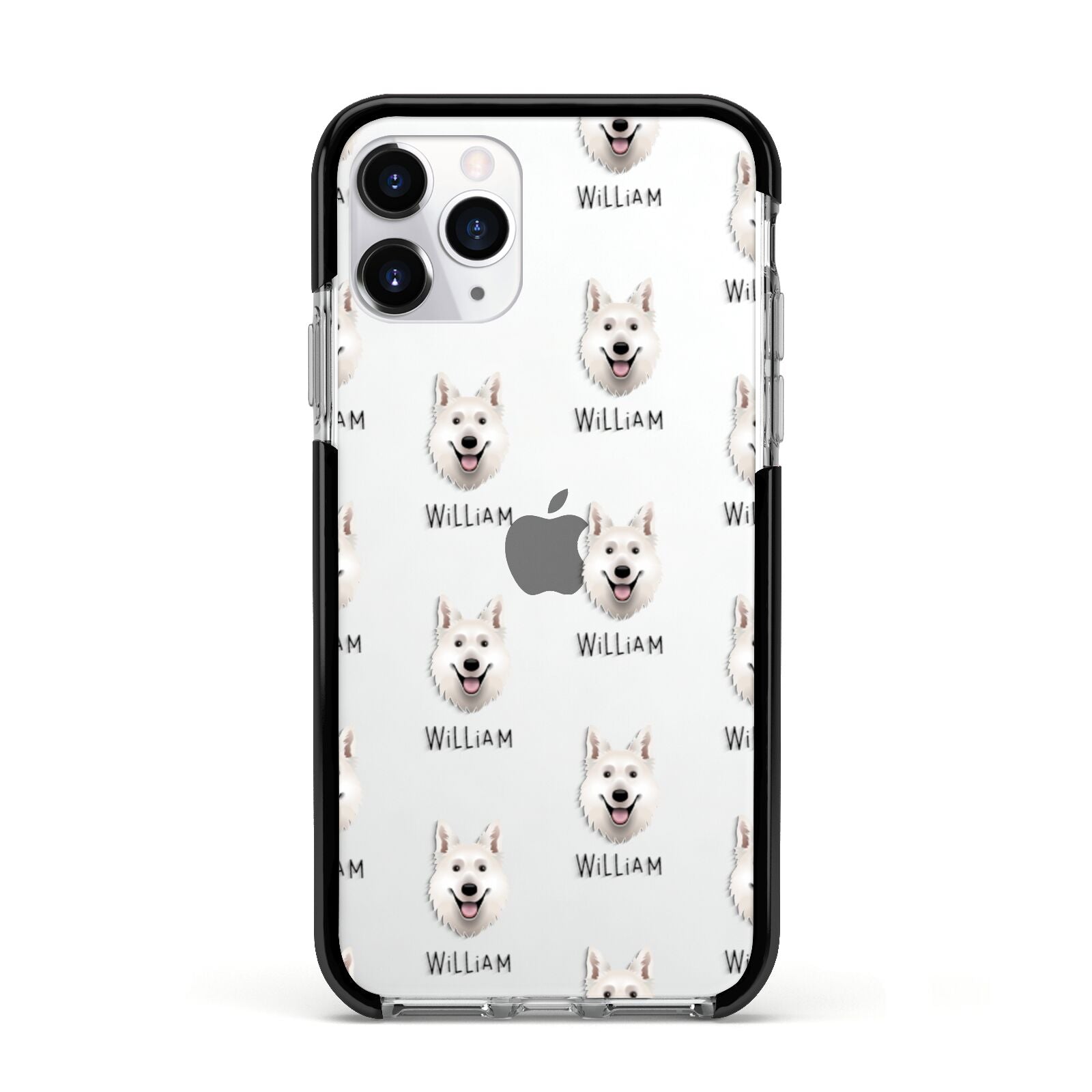 White Swiss Shepherd Dog Icon with Name Apple iPhone 11 Pro in Silver with Black Impact Case