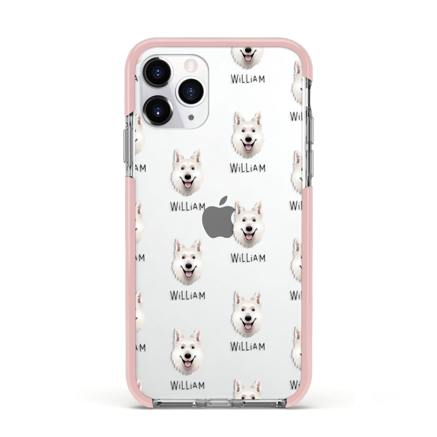White Swiss Shepherd Dog Icon with Name Apple iPhone 11 Pro in Silver with Pink Impact Case
