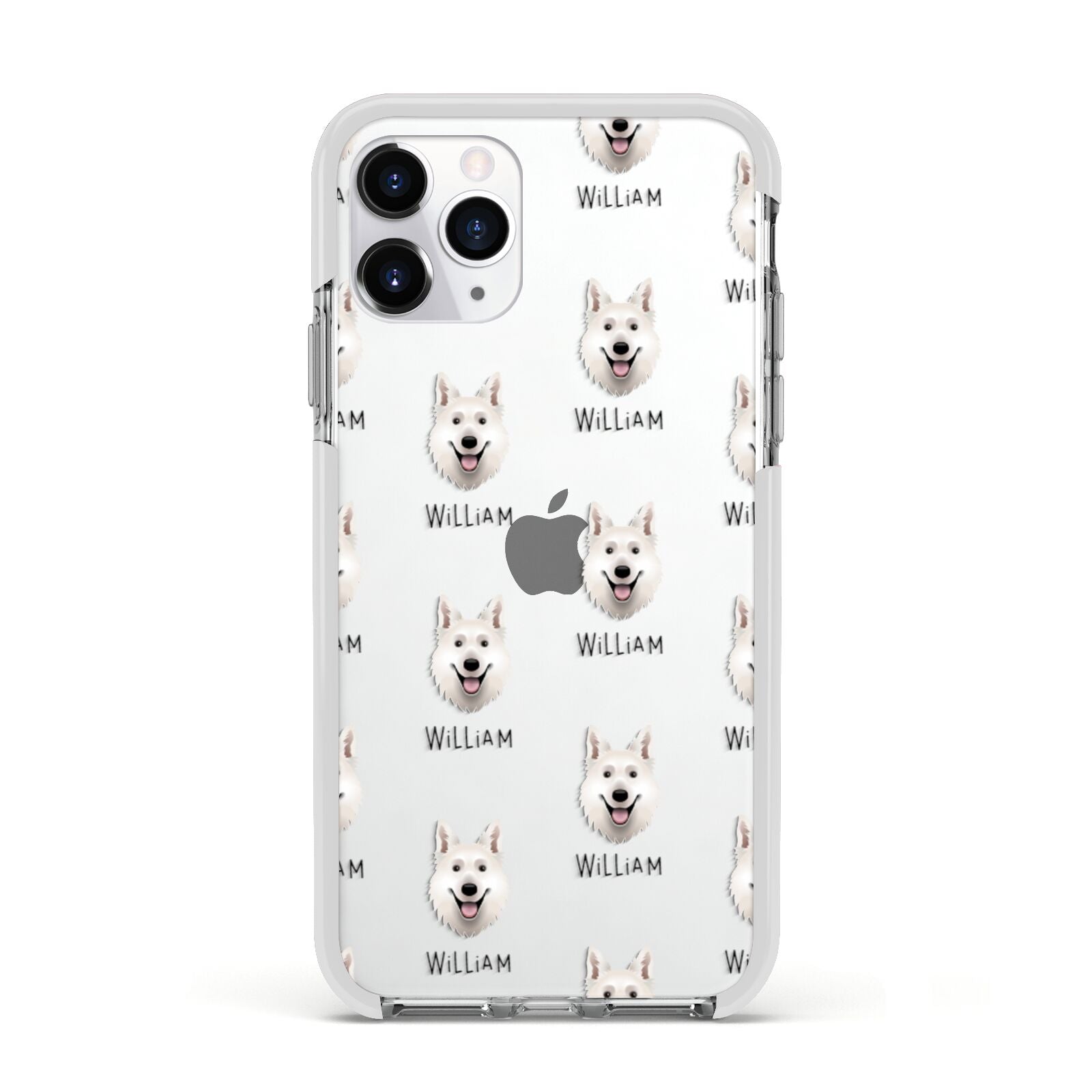 White Swiss Shepherd Dog Icon with Name Apple iPhone 11 Pro in Silver with White Impact Case