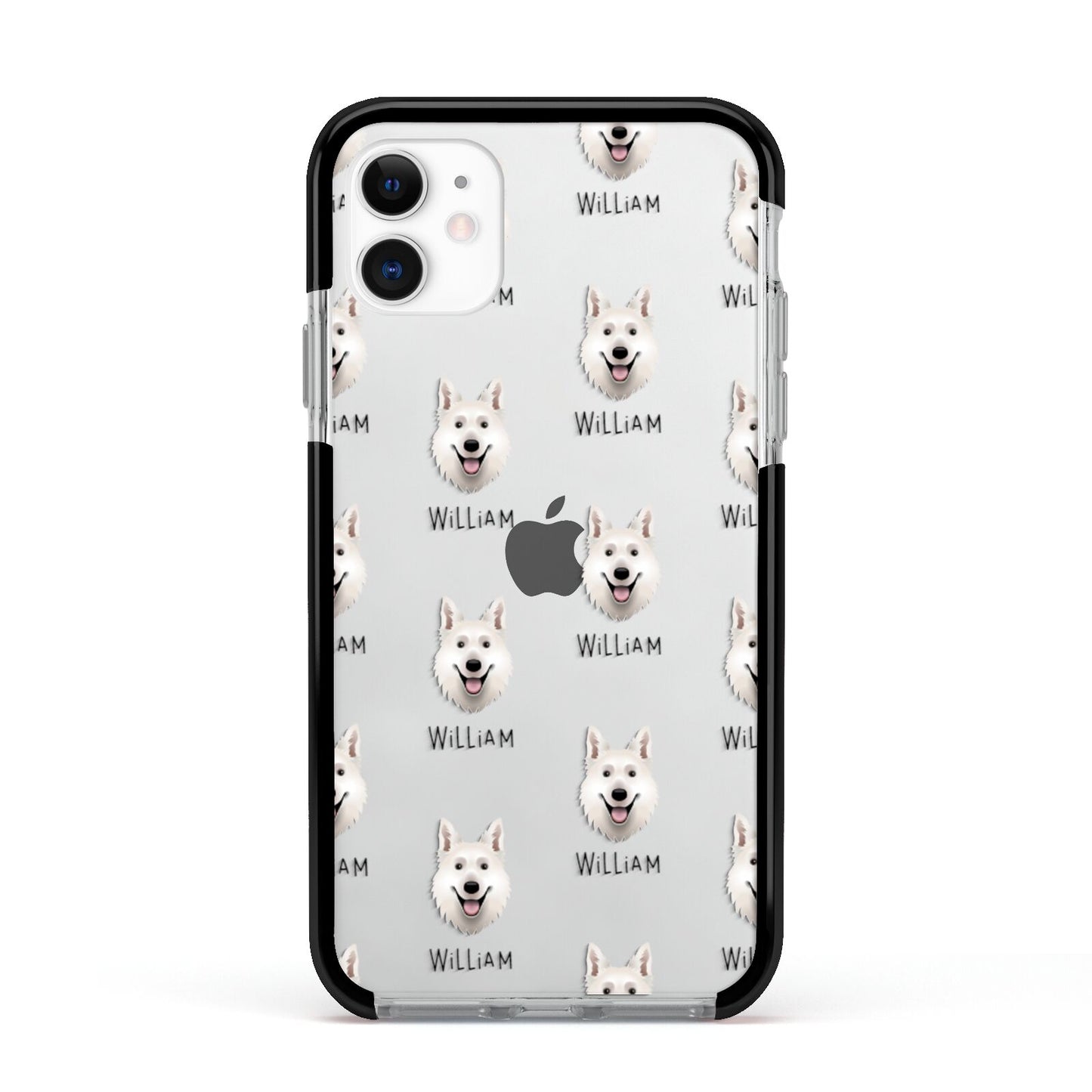 White Swiss Shepherd Dog Icon with Name Apple iPhone 11 in White with Black Impact Case