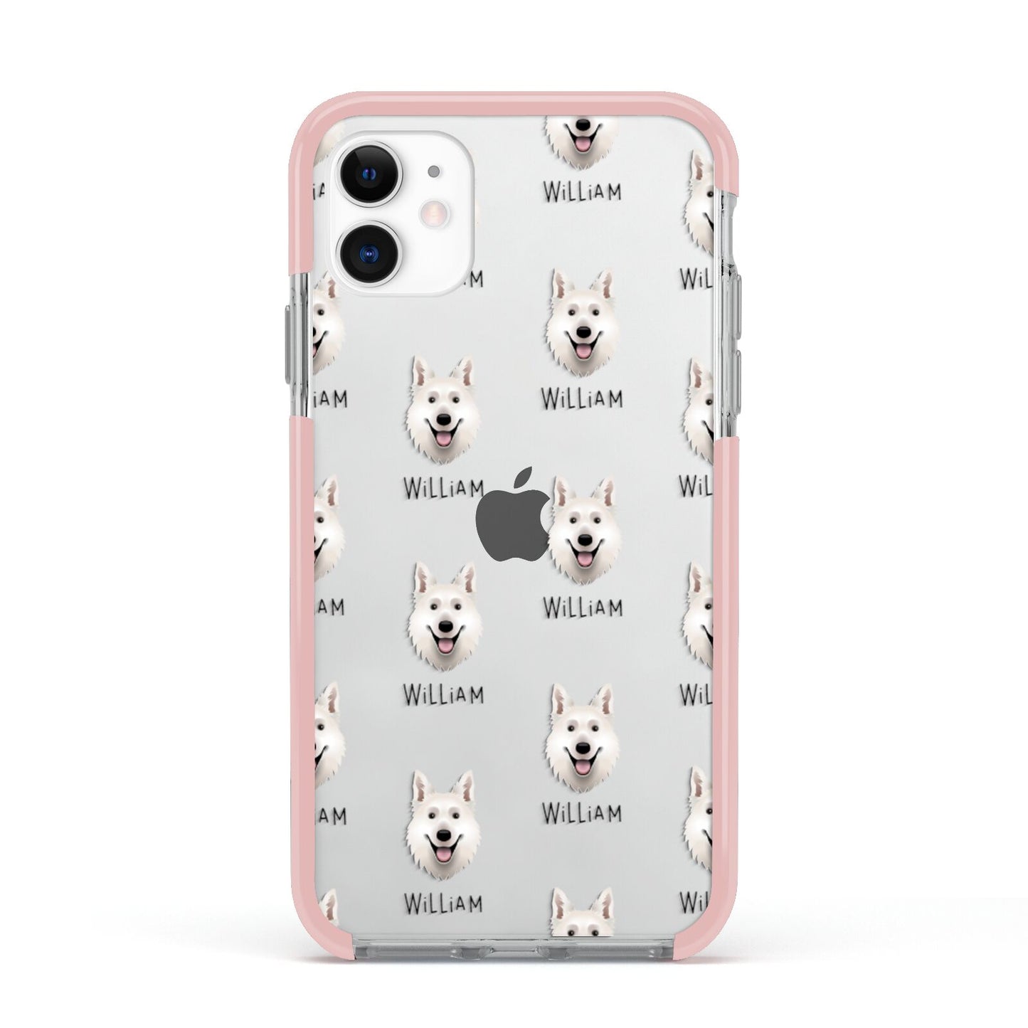 White Swiss Shepherd Dog Icon with Name Apple iPhone 11 in White with Pink Impact Case
