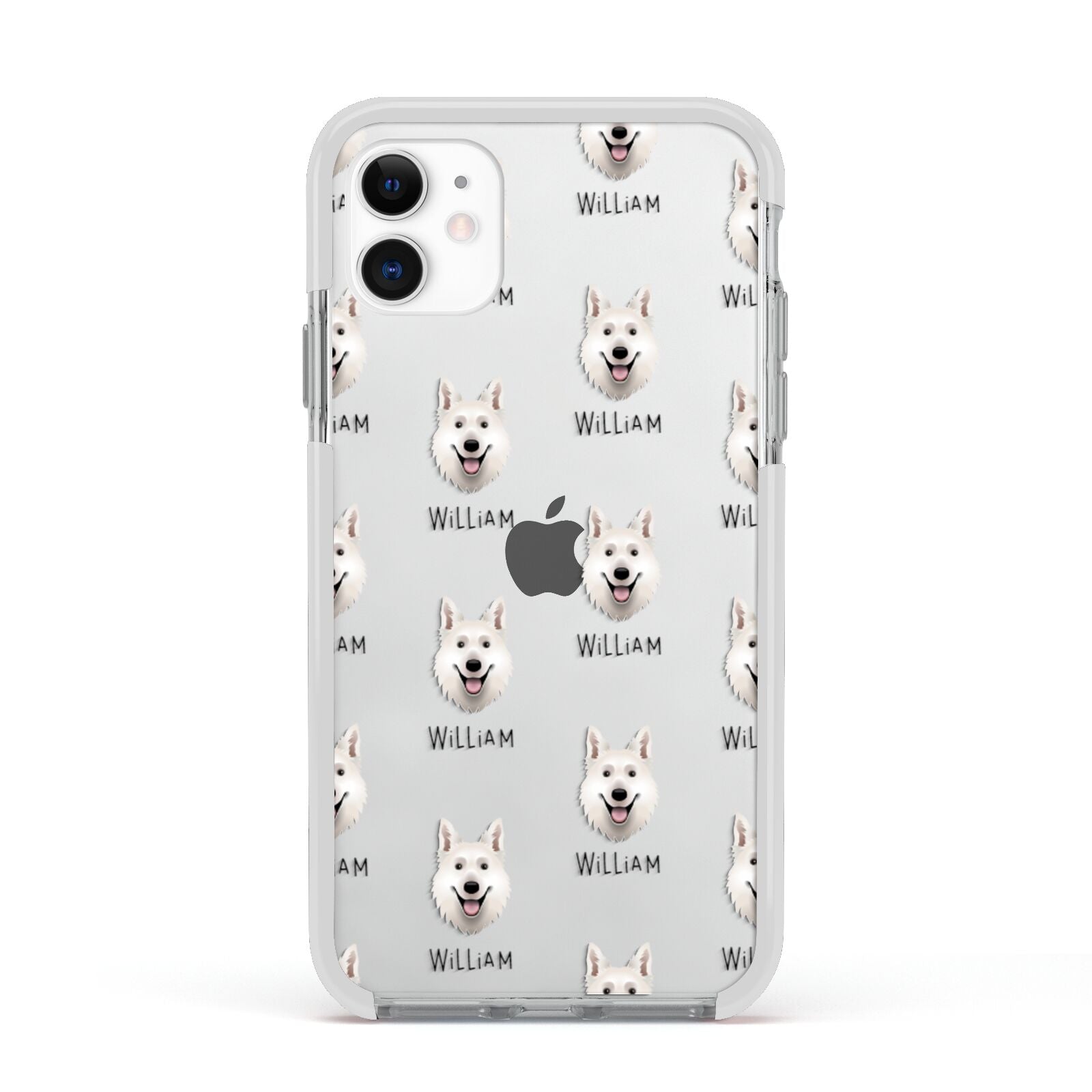 White Swiss Shepherd Dog Icon with Name Apple iPhone 11 in White with White Impact Case