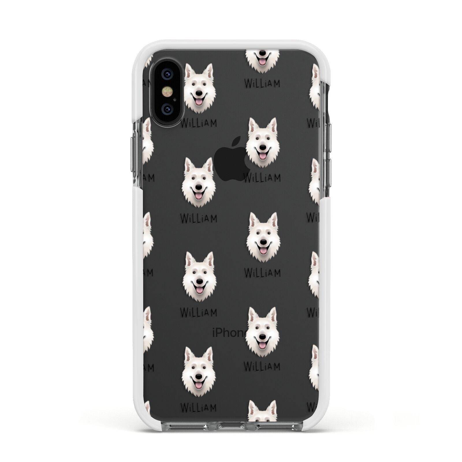 White Swiss Shepherd Dog Icon with Name Apple iPhone Xs Impact Case White Edge on Black Phone