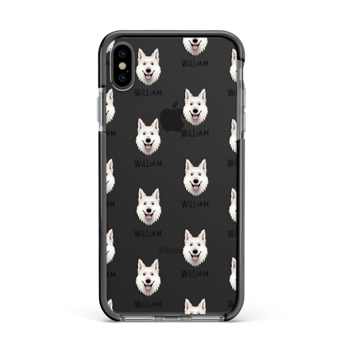 White Swiss Shepherd Dog Icon with Name Apple iPhone Xs Max Impact Case Black Edge on Black Phone