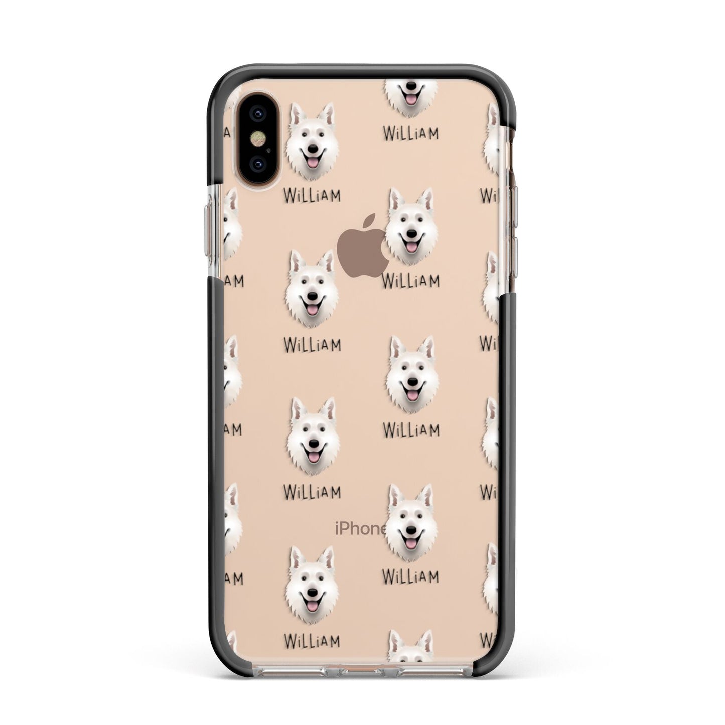 White Swiss Shepherd Dog Icon with Name Apple iPhone Xs Max Impact Case Black Edge on Gold Phone