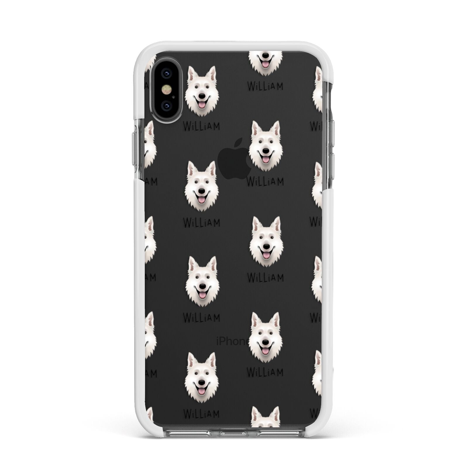 White Swiss Shepherd Dog Icon with Name Apple iPhone Xs Max Impact Case White Edge on Black Phone