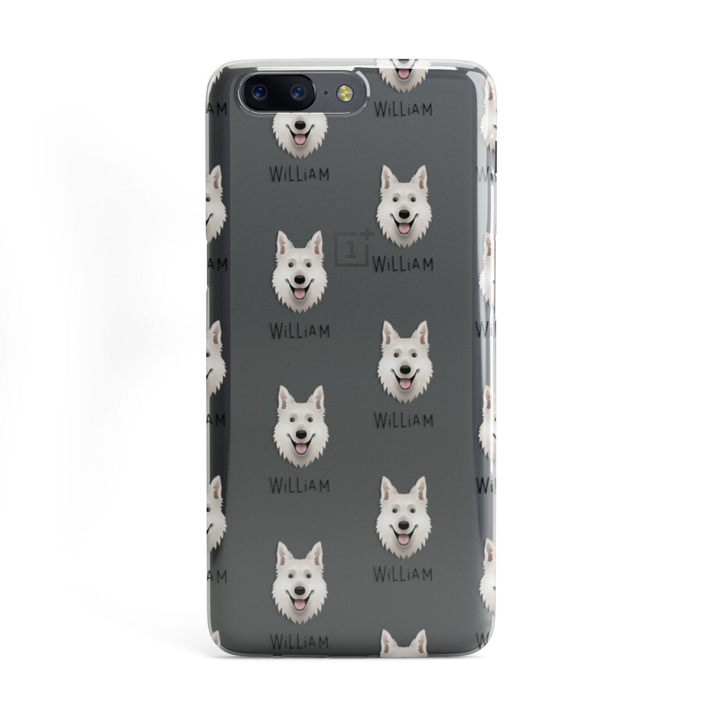 White Swiss Shepherd Dog Icon with Name OnePlus Case