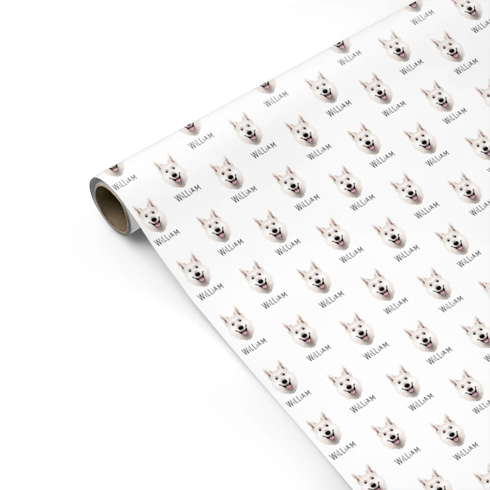 White Swiss Shepherd Dog Icon with Name Personalised Gift Wrap