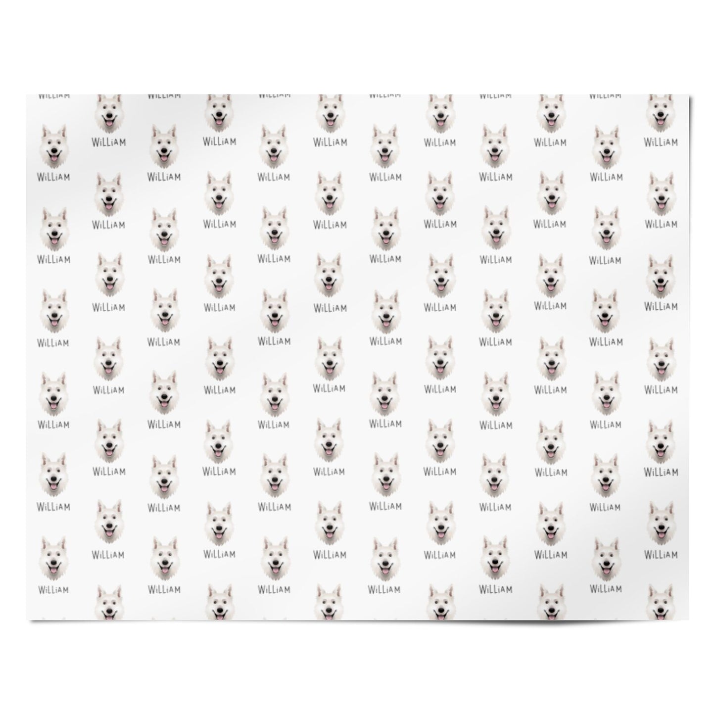 White Swiss Shepherd Dog Icon with Name Personalised Wrapping Paper Alternative