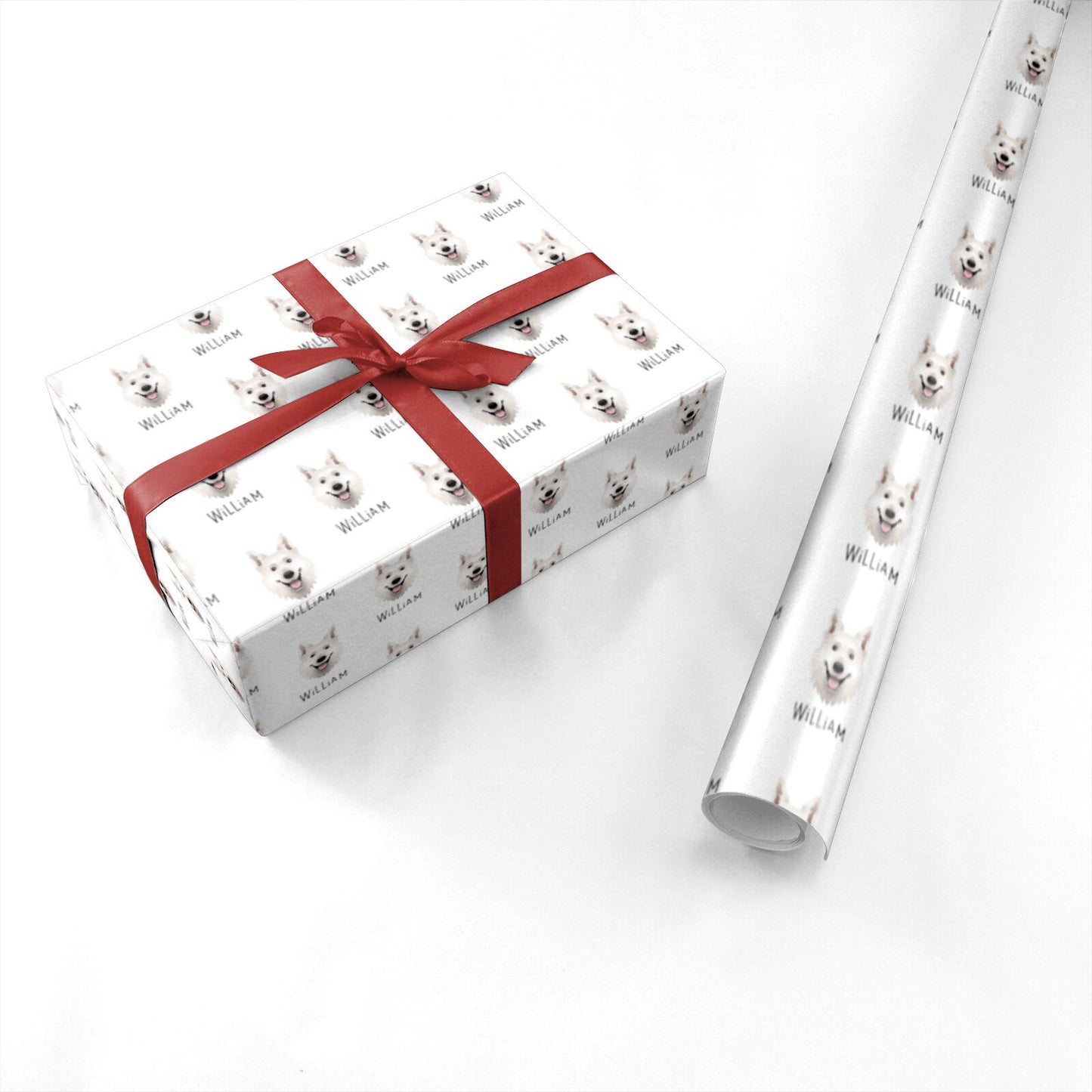 White Swiss Shepherd Dog Icon with Name Personalised Wrapping Paper