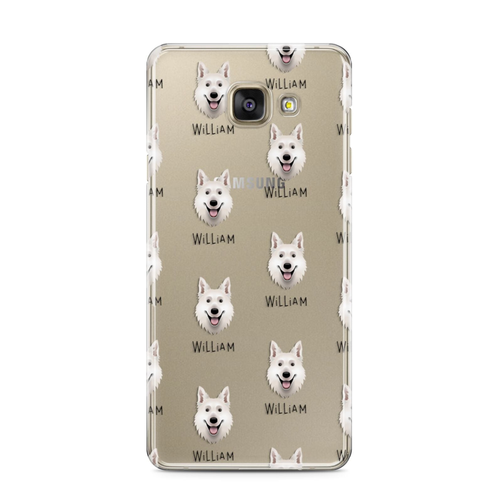 White Swiss Shepherd Dog Icon with Name Samsung Galaxy A3 2016 Case on gold phone