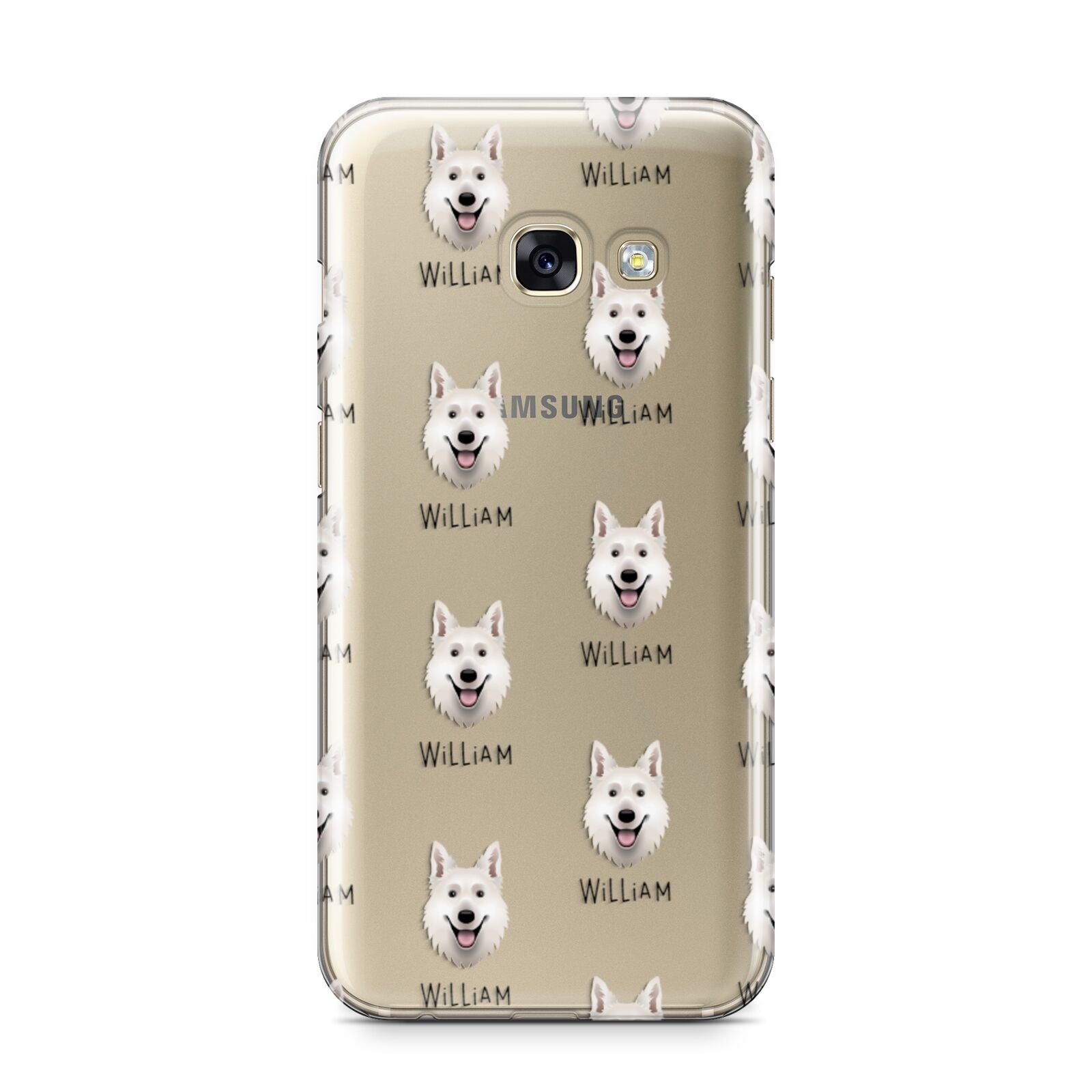 White Swiss Shepherd Dog Icon with Name Samsung Galaxy A3 2017 Case on gold phone