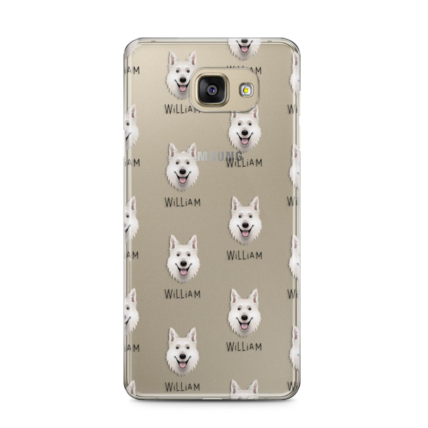 White Swiss Shepherd Dog Icon with Name Samsung Galaxy A5 2016 Case on gold phone