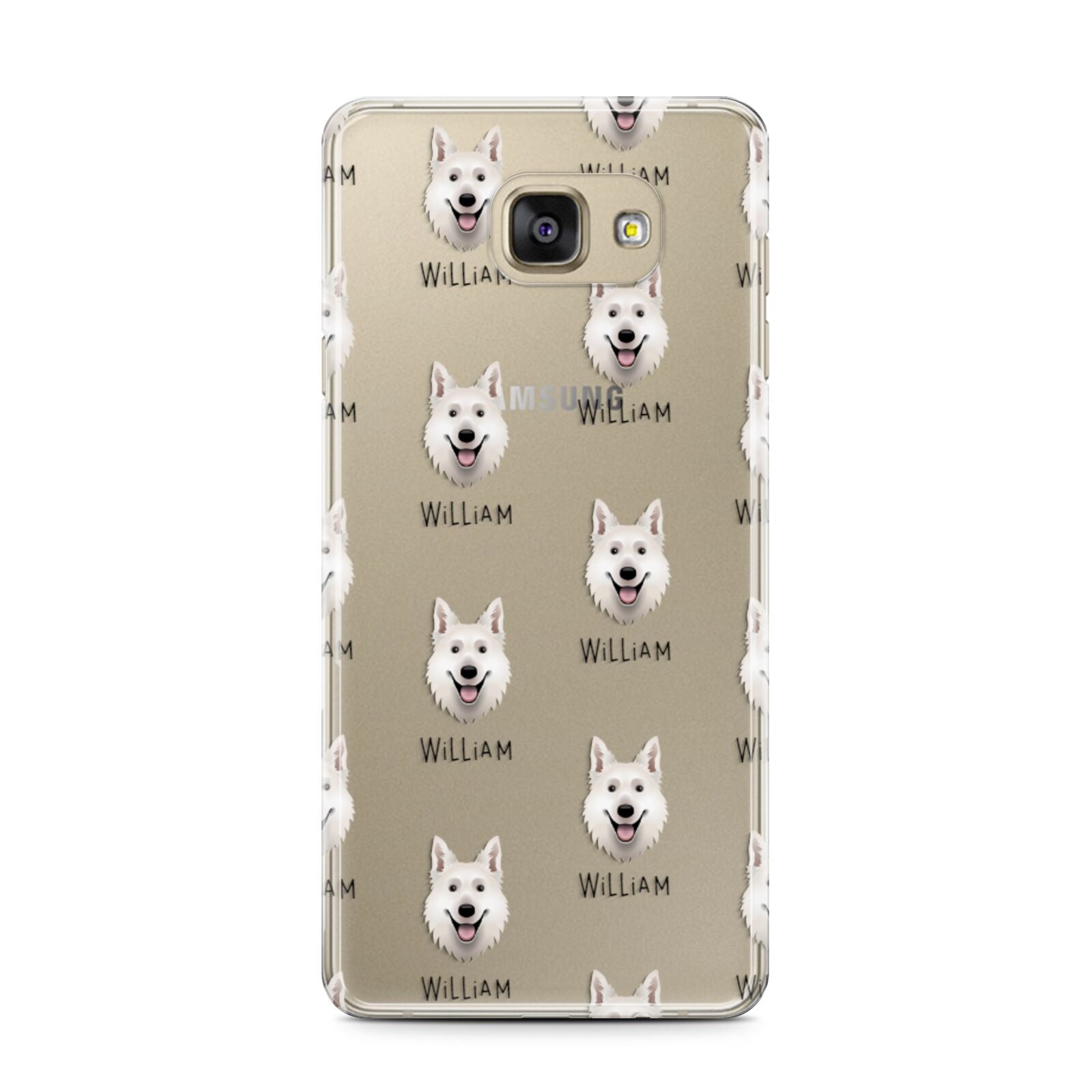 White Swiss Shepherd Dog Icon with Name Samsung Galaxy A7 2016 Case on gold phone