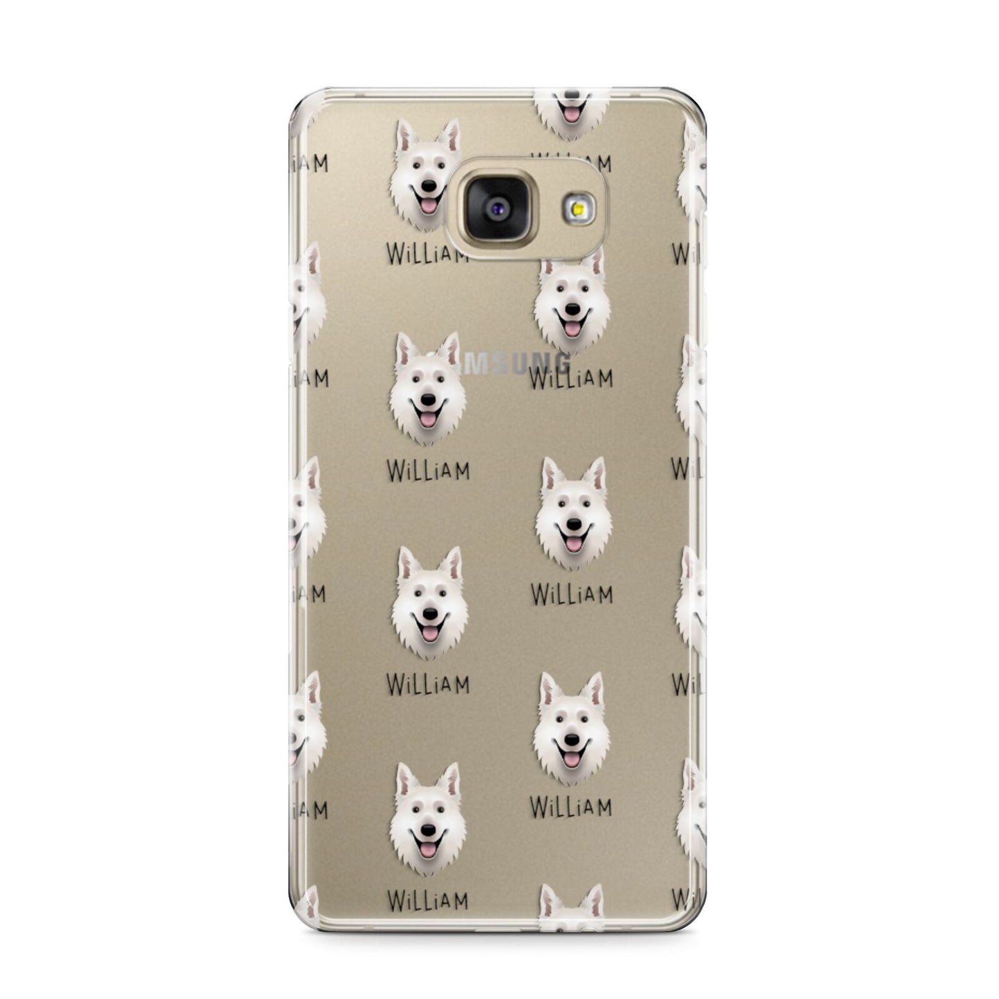 White Swiss Shepherd Dog Icon with Name Samsung Galaxy A9 2016 Case on gold phone
