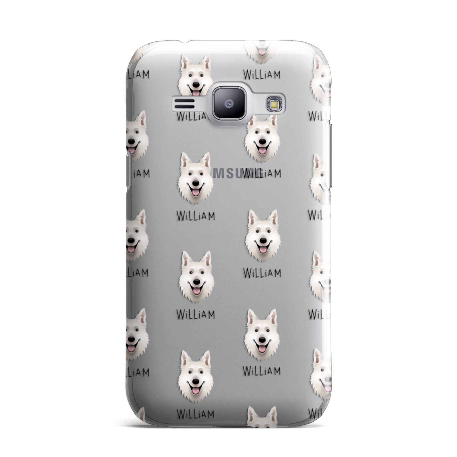 White Swiss Shepherd Dog Icon with Name Samsung Galaxy J1 2015 Case