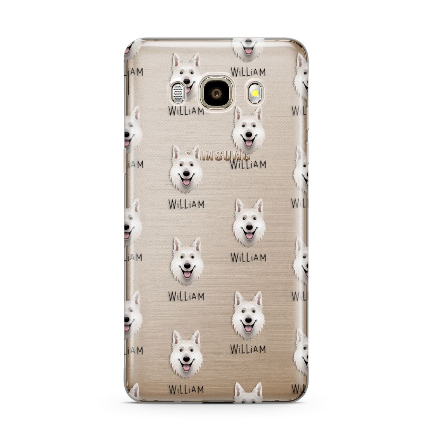 White Swiss Shepherd Dog Icon with Name Samsung Galaxy J7 2016 Case on gold phone