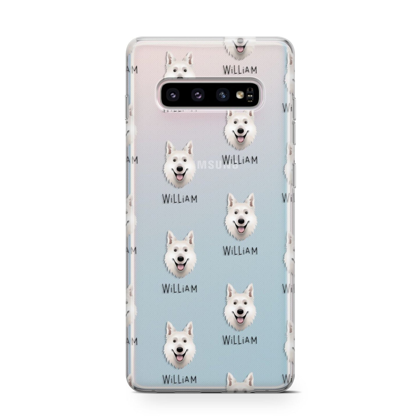 White Swiss Shepherd Dog Icon with Name Samsung Galaxy S10 Case