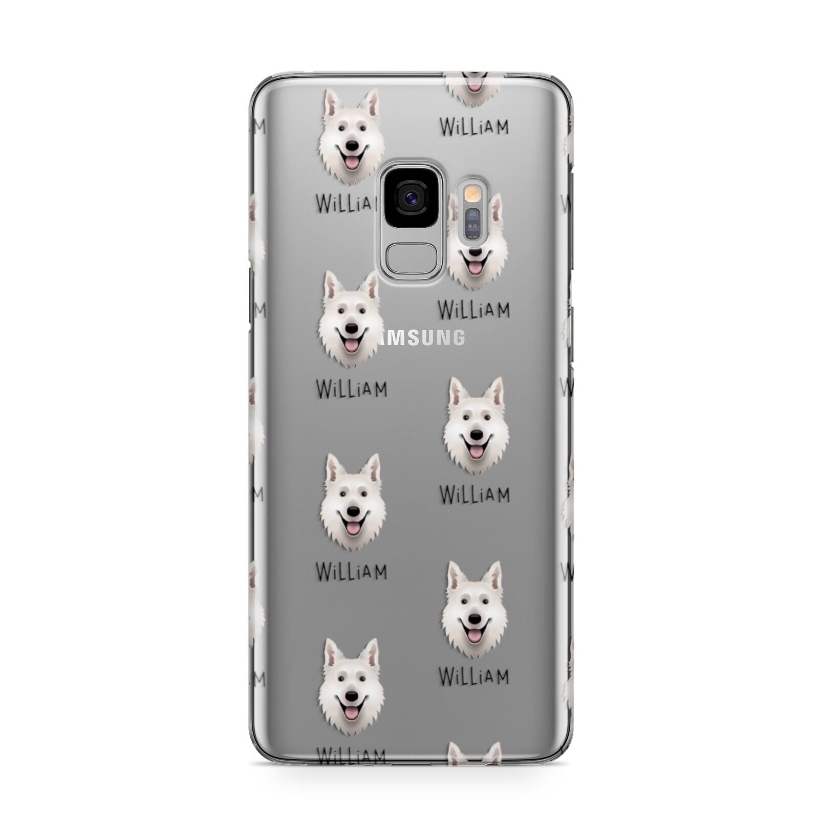 White Swiss Shepherd Dog Icon with Name Samsung Galaxy S9 Case