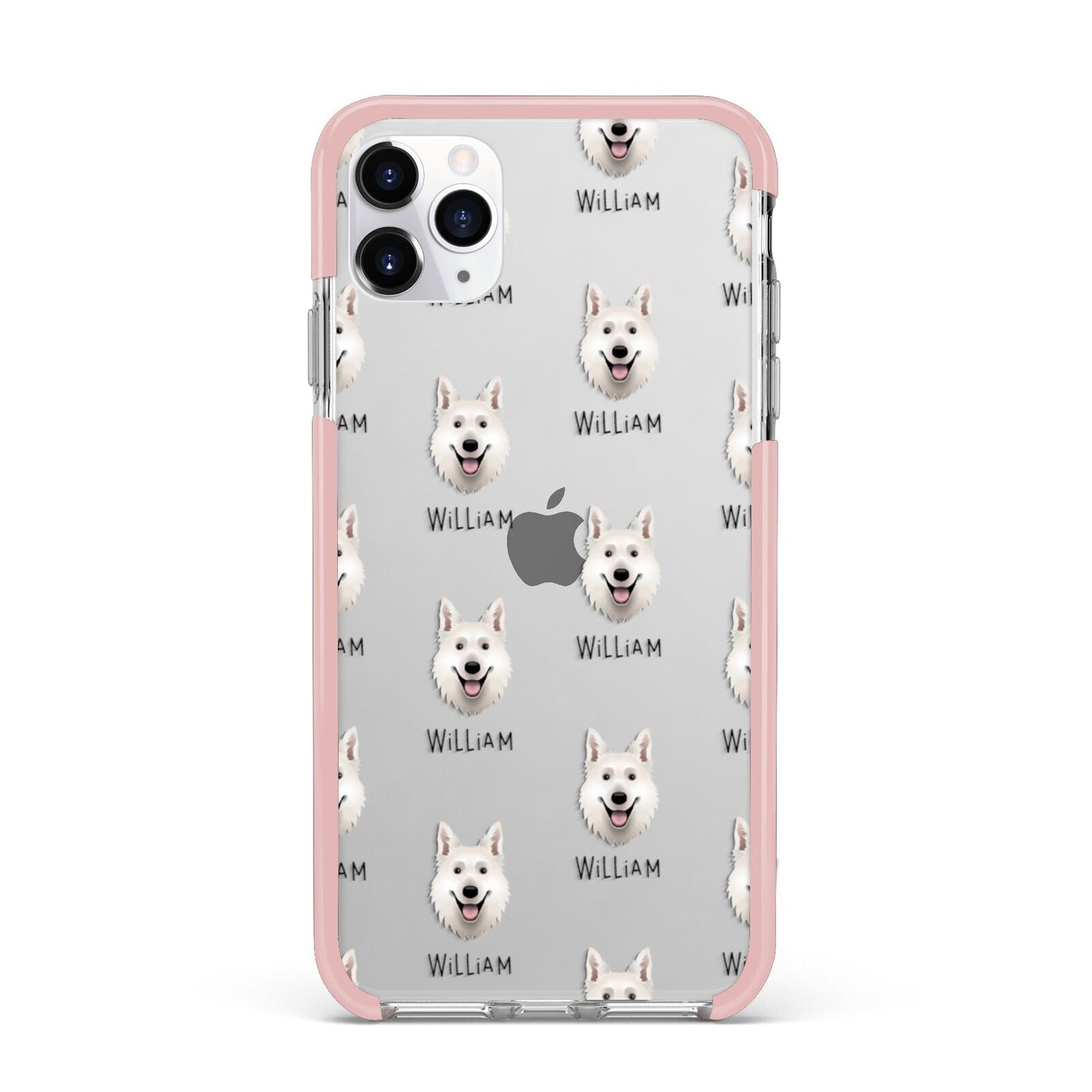 White Swiss Shepherd Dog Icon with Name iPhone 11 Pro Max Impact Pink Edge Case
