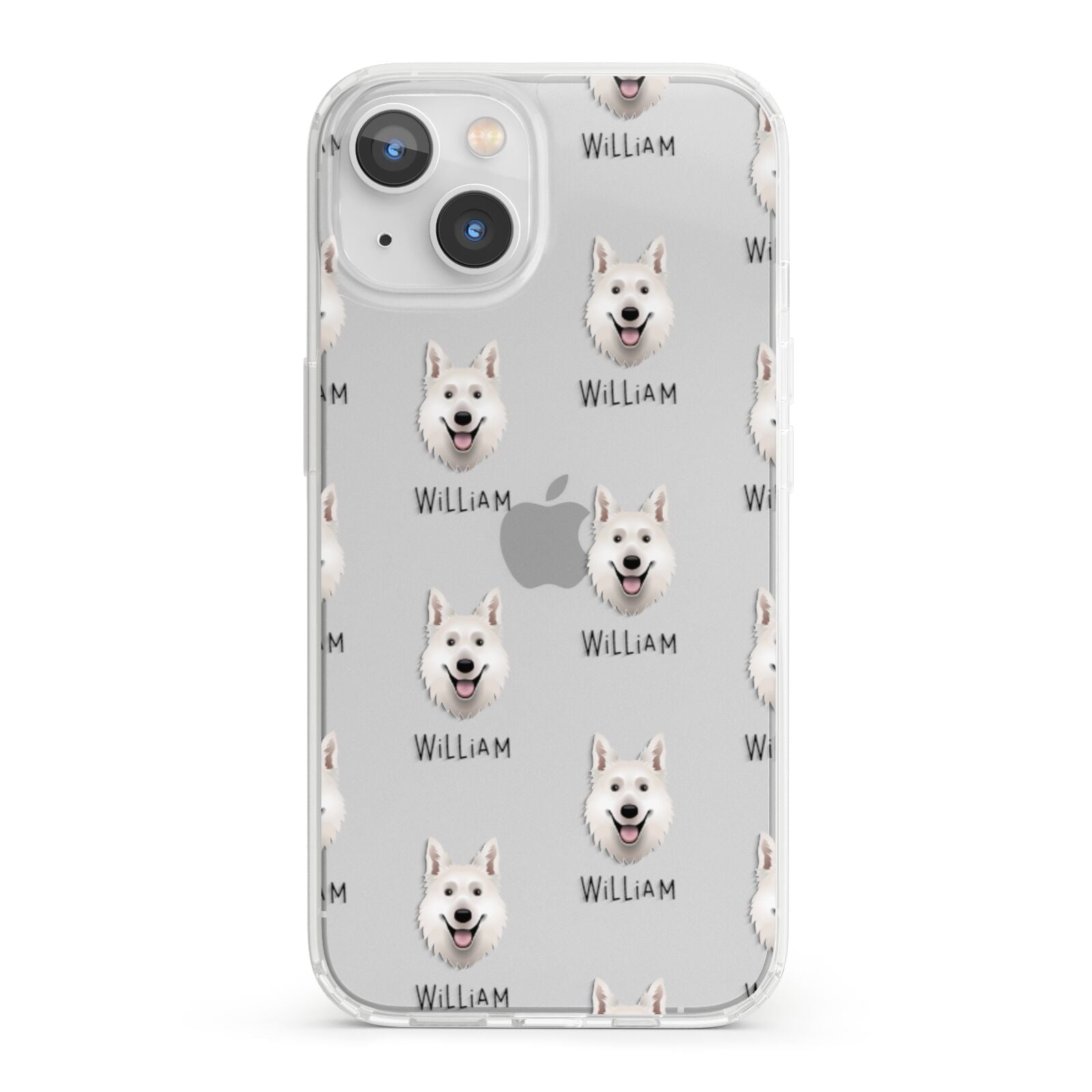 White Swiss Shepherd Dog Icon with Name iPhone 13 Clear Bumper Case