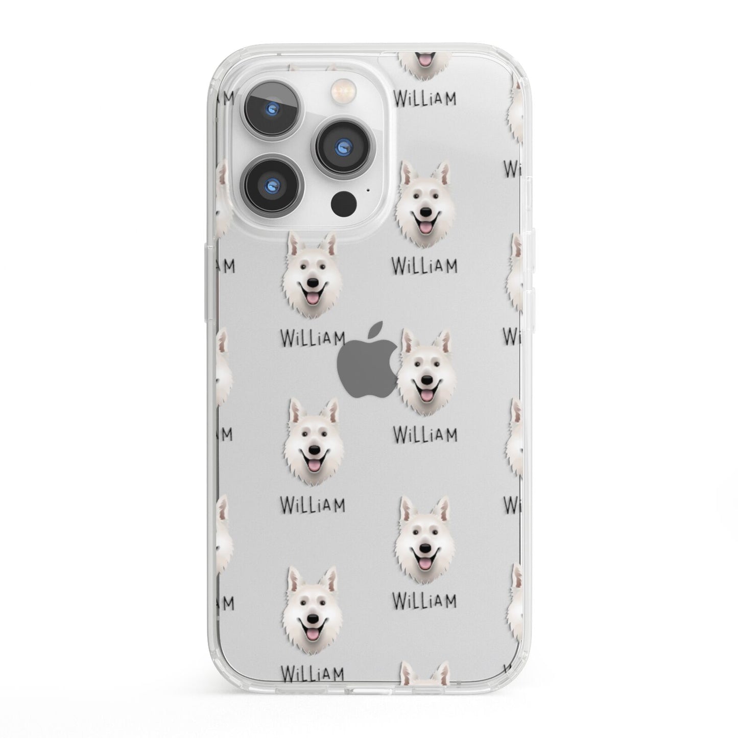 White Swiss Shepherd Dog Icon with Name iPhone 13 Pro Clear Bumper Case