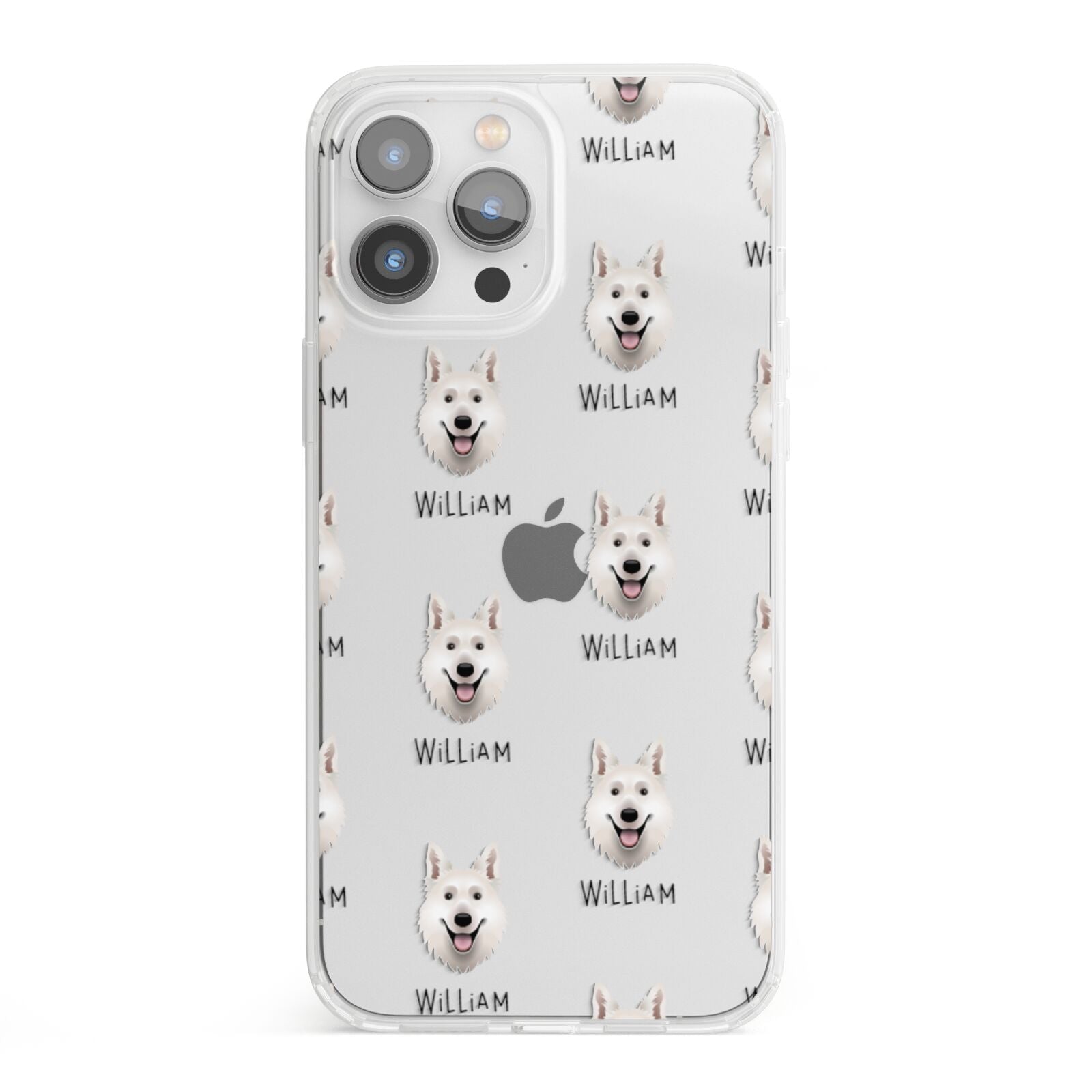White Swiss Shepherd Dog Icon with Name iPhone 13 Pro Max Clear Bumper Case