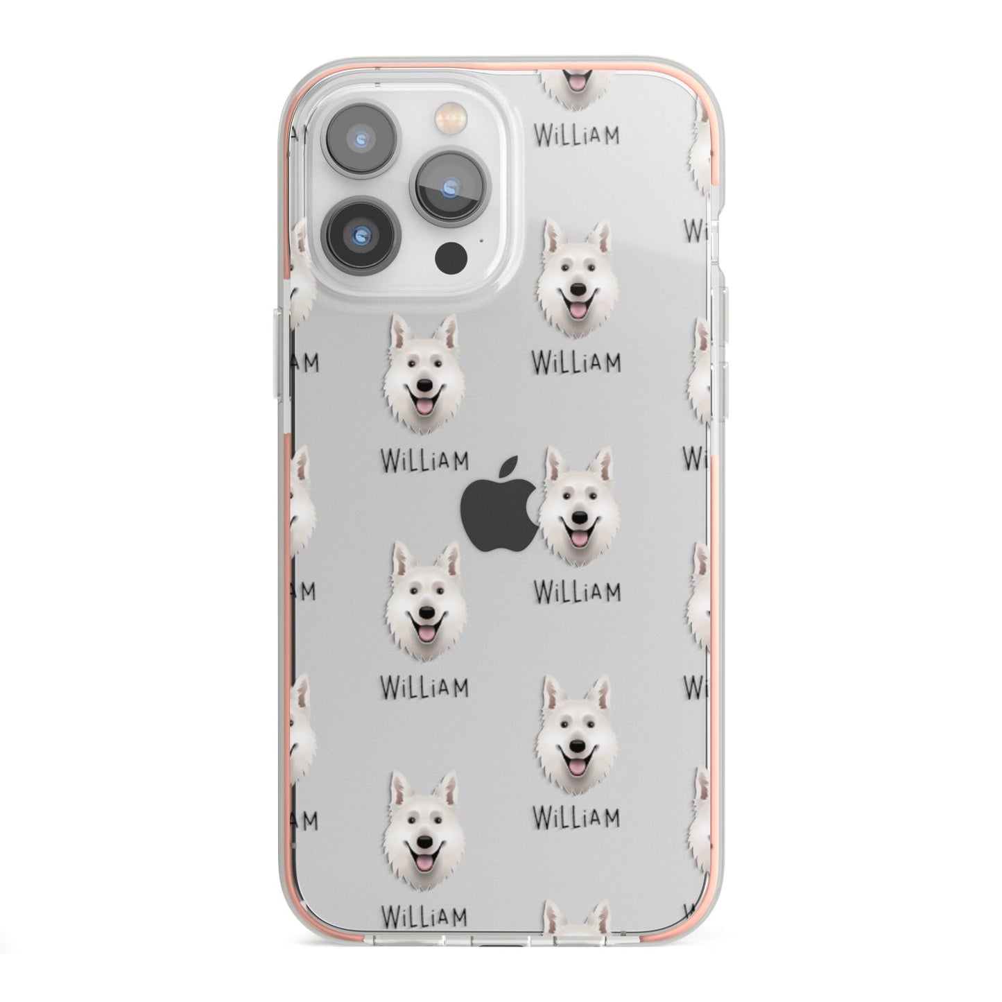 White Swiss Shepherd Dog Icon with Name iPhone 13 Pro Max TPU Impact Case with Pink Edges