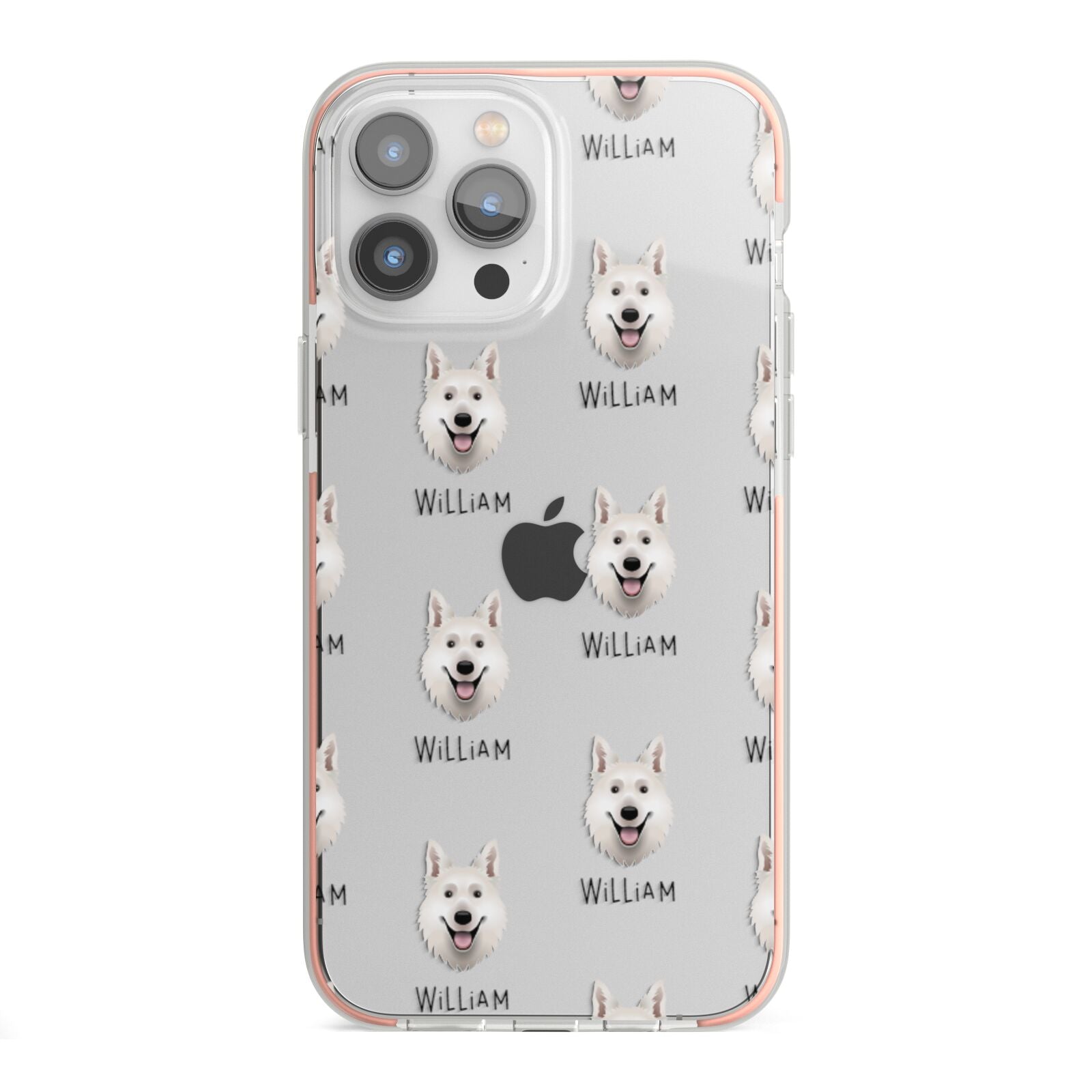 White Swiss Shepherd Dog Icon with Name iPhone 13 Pro Max TPU Impact Case with Pink Edges