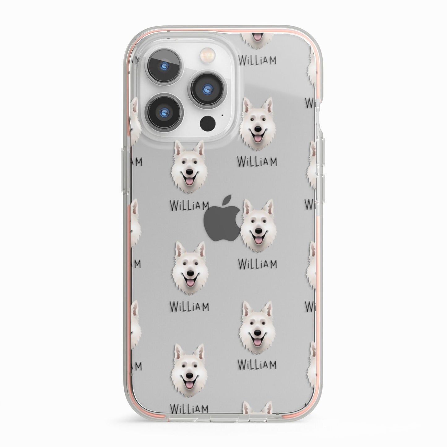 White Swiss Shepherd Dog Icon with Name iPhone 13 Pro TPU Impact Case with Pink Edges