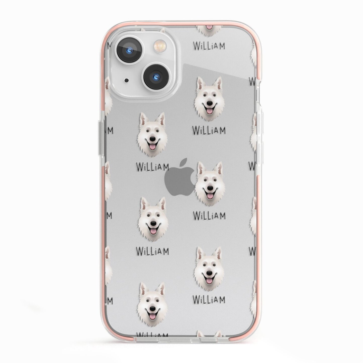 White Swiss Shepherd Dog Icon with Name iPhone 13 TPU Impact Case with Pink Edges
