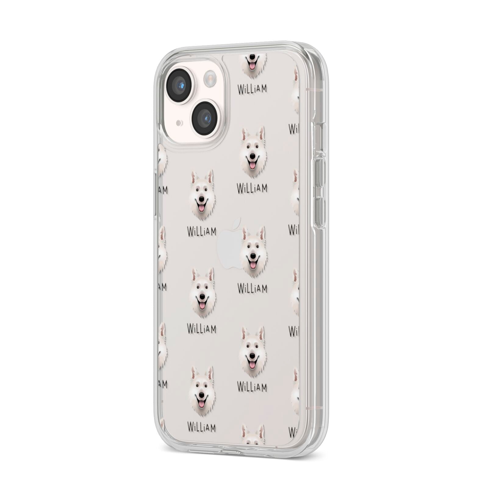 White Swiss Shepherd Dog Icon with Name iPhone 14 Clear Tough Case Starlight Angled Image