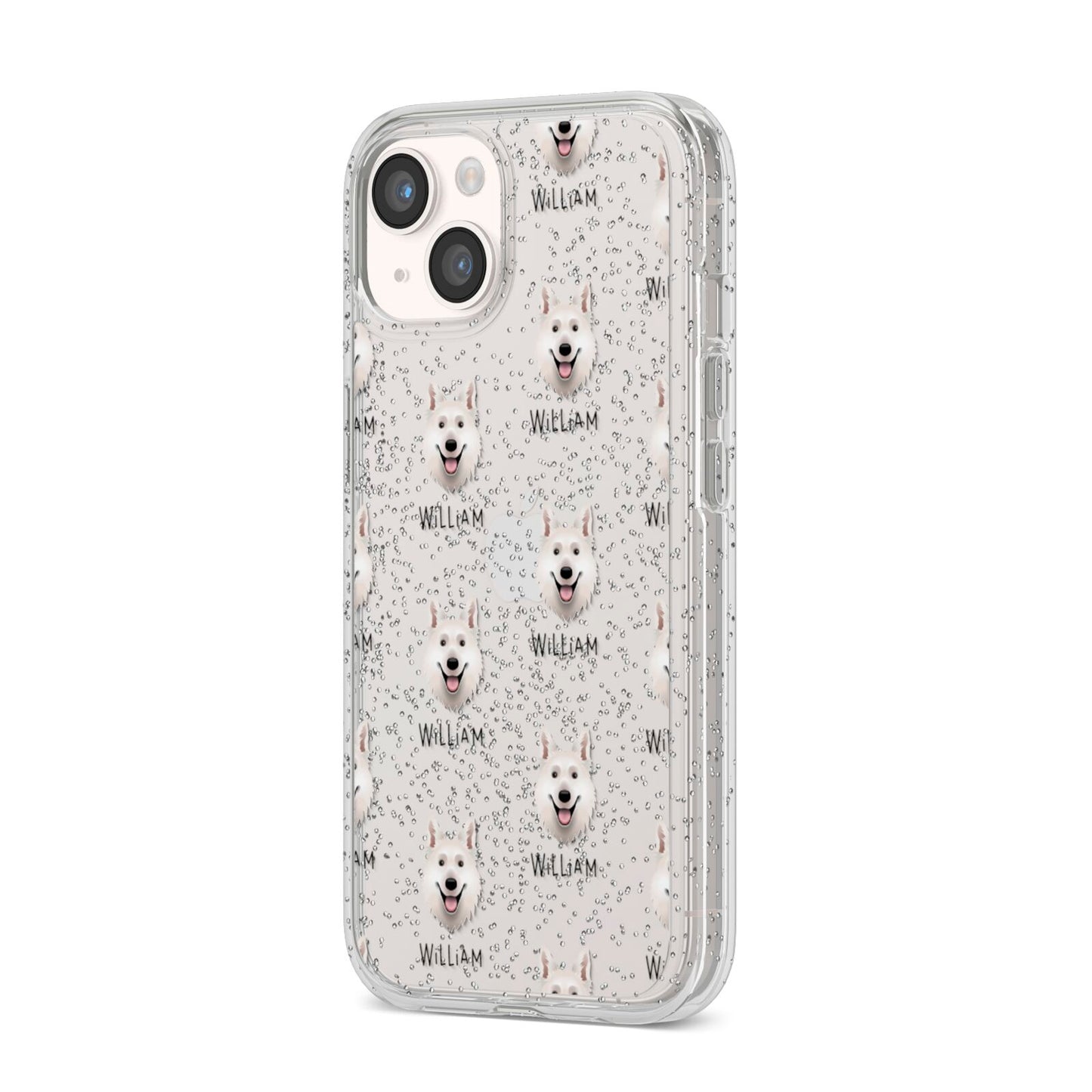 White Swiss Shepherd Dog Icon with Name iPhone 14 Glitter Tough Case Starlight Angled Image