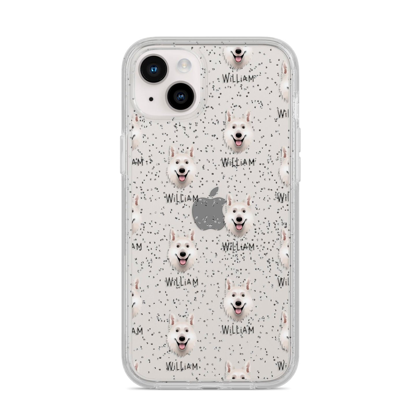 White Swiss Shepherd Dog Icon with Name iPhone 14 Plus Glitter Tough Case Starlight